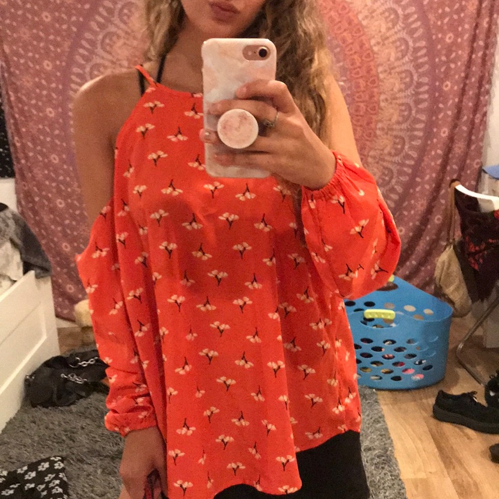 Orange floral off the shoulder top
